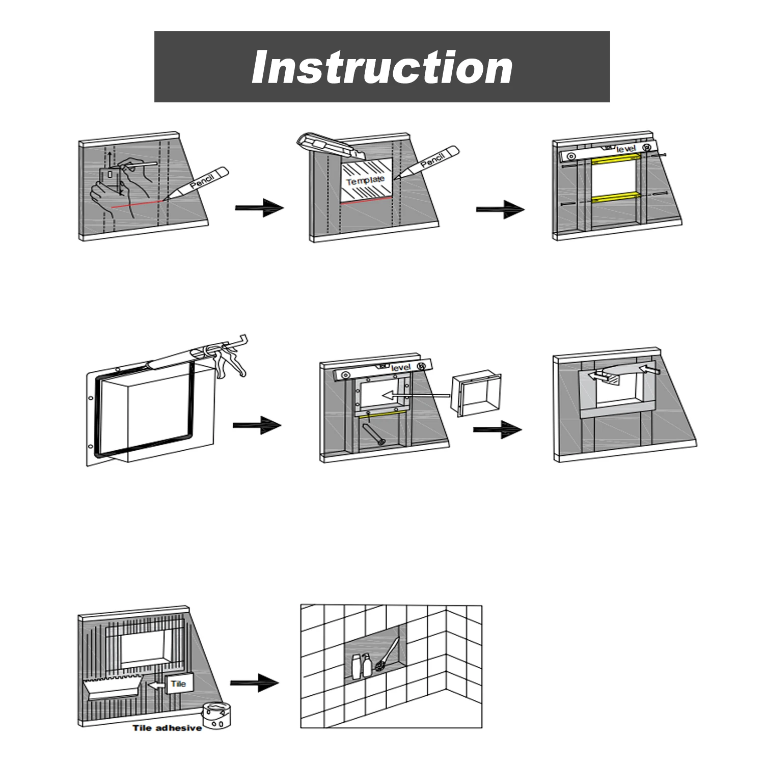 Modern Shower Wall Niche 600mm Matt Black Recessed Stainless Steel 304 2 Tiers for Bathroom