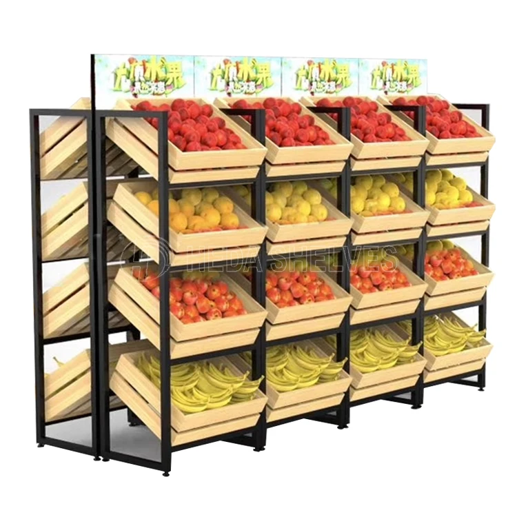 Manufacturer fruit and vegetable display stands wooden frame supermarket display stand Display Racks for retail