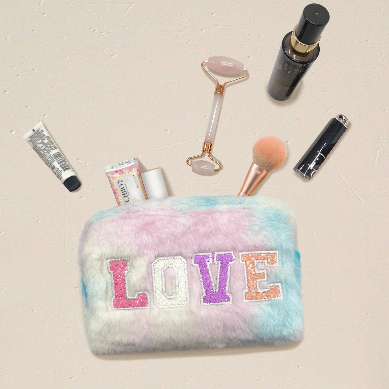 plush cosmetic bags with custom logo