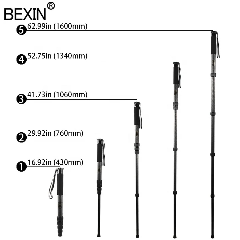 BEXIN New Extendable Unipod Professional Camera Carbon Fiber Foldable Mini Lightweight Monopod Tripod for DSLR Flash