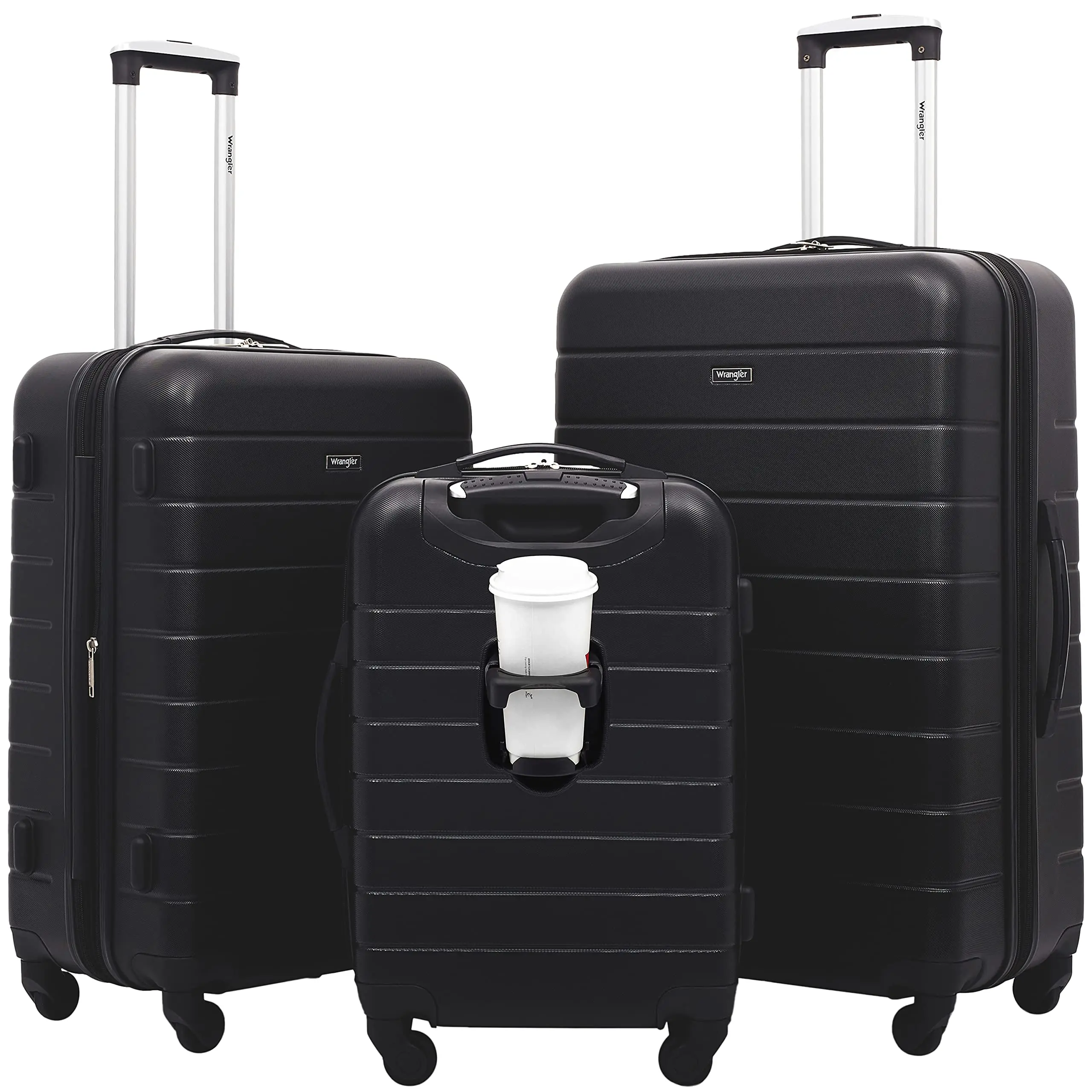 Smart Luggage Set with Cup Holder and USB Port, Navy Blue, 20-Inch Carry-On