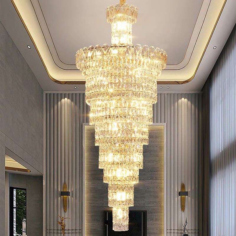 Factory Post-modern Luxury Hotel Living Room Staircase Round Crystal Chandelier Suitable For High Ceiling