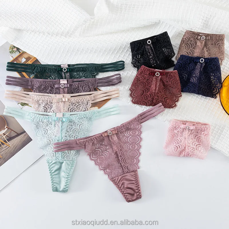 New lace T pants thin belt hollow temptation Low Waist Sexy Transparent Sexy Traceless lace thong panty panties for women