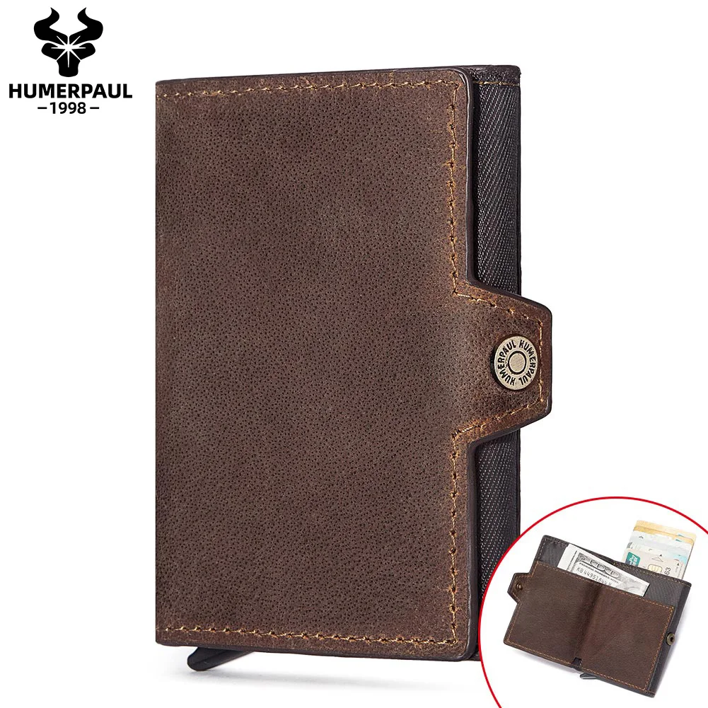 HUMERPAUL оптовая продажа RFID Блокировка всплывающий маленький кошелек кожаный чехол для карт унисекс crazy horse кожаный держатель для карт из натуральной кожи