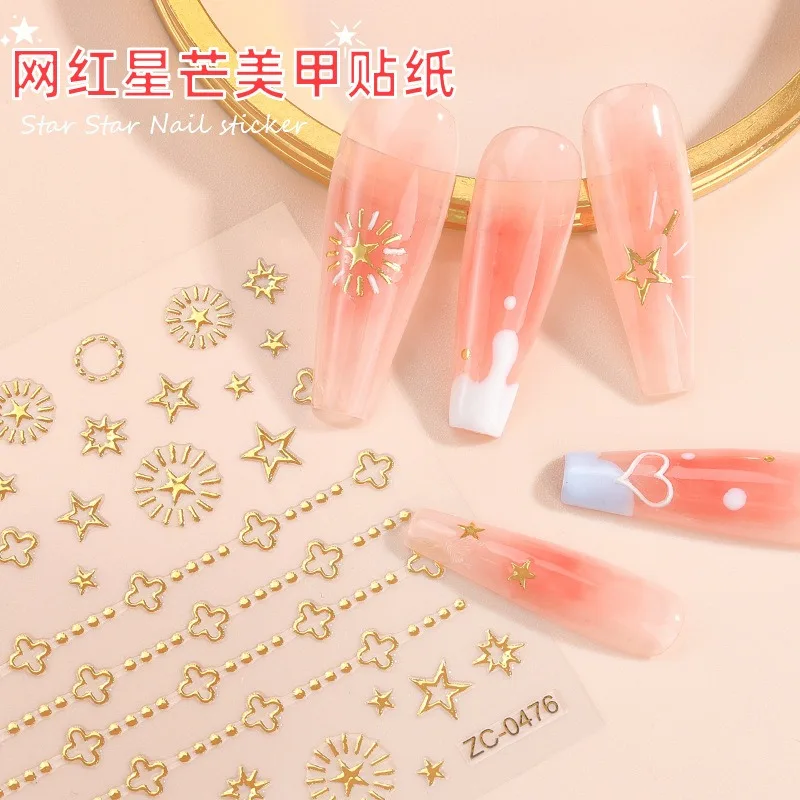 Wholesale Silver Gold Adhesive Decal Star Moon Stripe Design Nail Pack Nail sticker 3D nail art sticker
