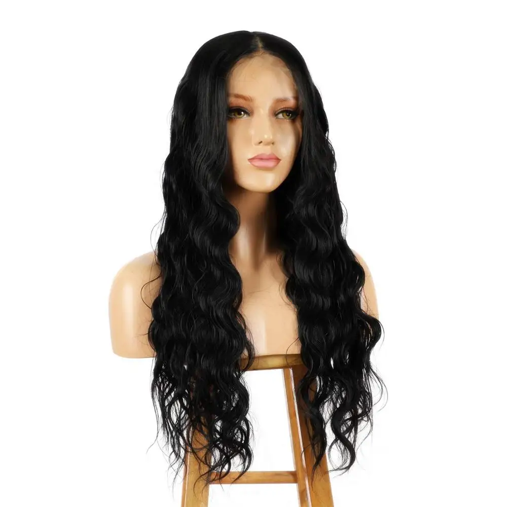 
13x6 Lace Front Black Wig, 22 Long Natural Wavy Synthetic Wig for Women, Pre Plucked with Natural Hairline and Baby Hair 