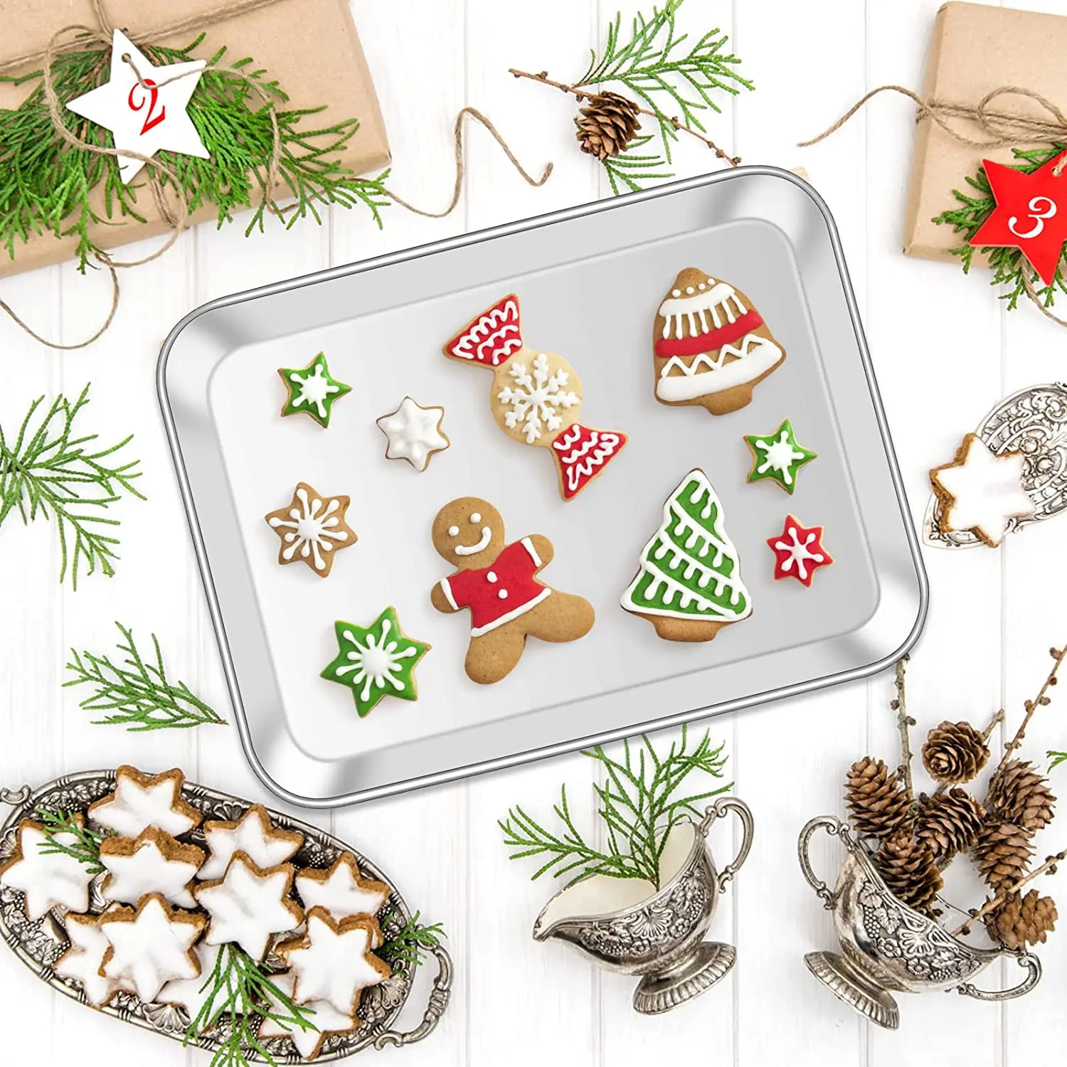 Durable Cooking Roasting Cookie Sheet Pan and Rack Set Baking Tray Stainless Steel Baking Pan with  Cooling Rack