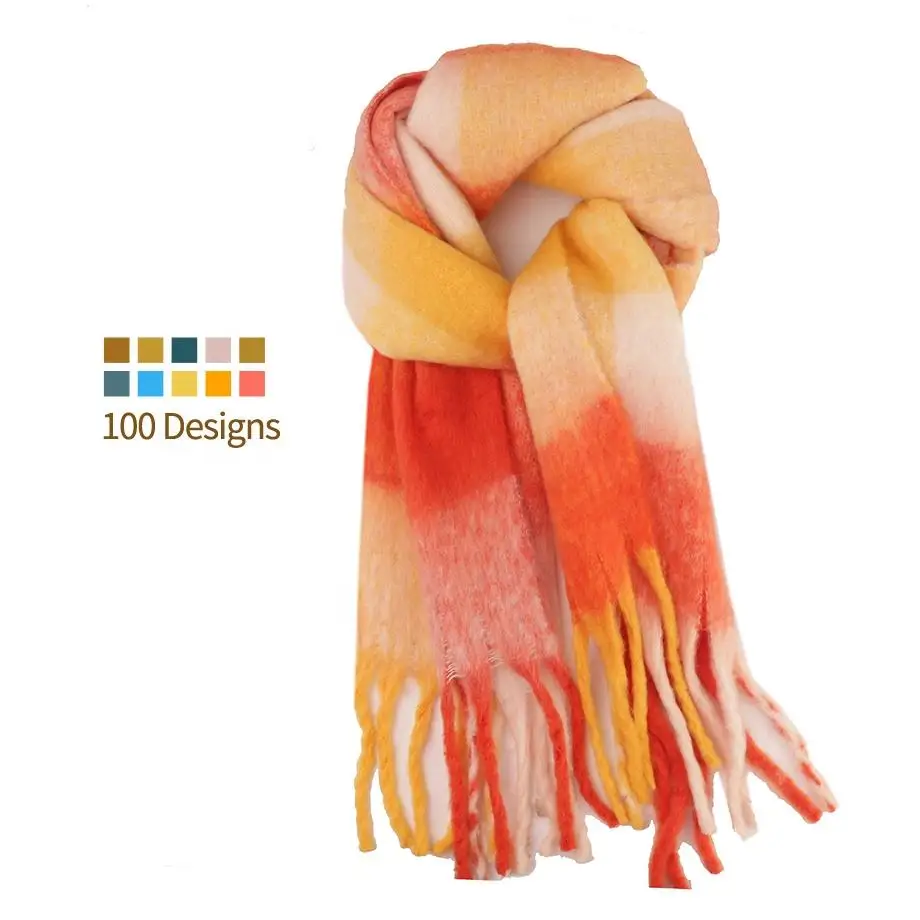 Customize Winter Soft Scarf for Women Fashion Warm Neck Scarves Shawl Ladies Plaid Tassel Scarf
