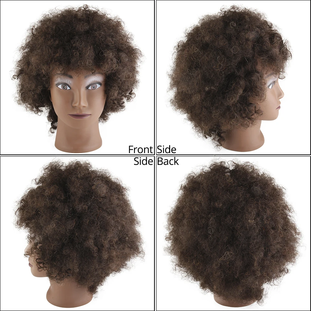 AliLeader Professional 100% Human Hair Hairdressing Training Head Barber Afro Training Mannequin Doll Head with Natural Hair