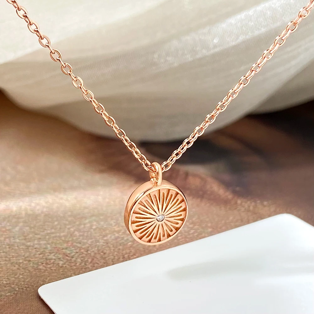high polished metal texture geometric rose gold pendant chain charm necklace