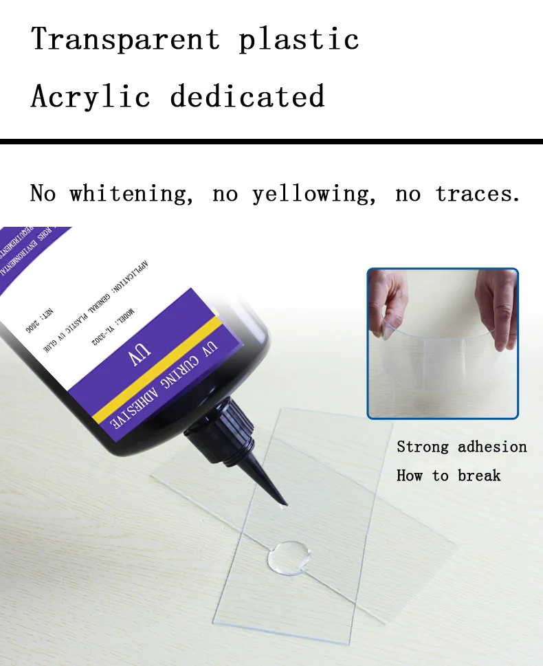 No Trace Strong Quick Dry Pcb/Pc/Pvc/Abs/Ps Curable Liquid Trophy Adhesive Uv Glue For Acrylic