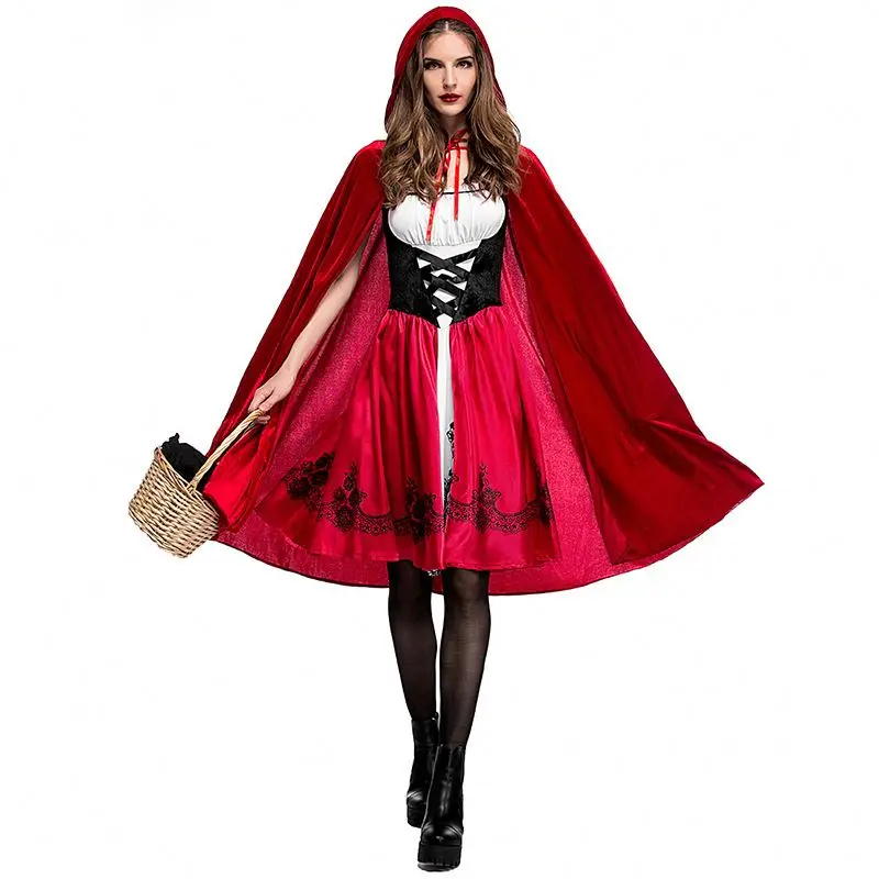 Halloween Little Red Riding Hood Fantasy Costume Hen Party Fairy Tale Cosplay Robe Fancy Dress For Adult Women Size S-6XL