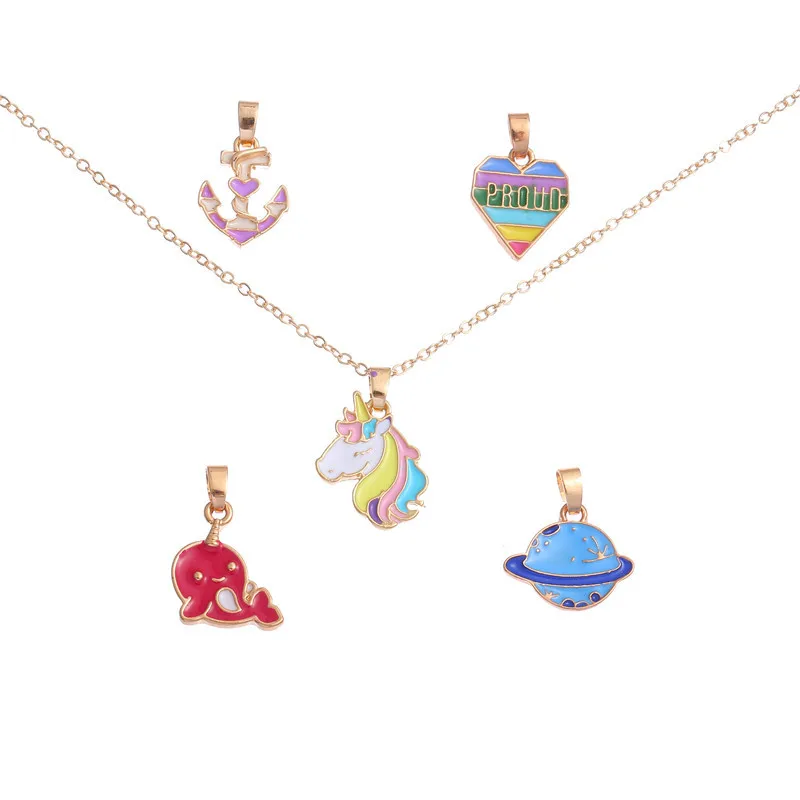 Manufacturing Price Wholesale Jewelry Lovely Stylish Fashion Unicorn 5 Charm Weekly DIY Toddler Jewelry Necklace