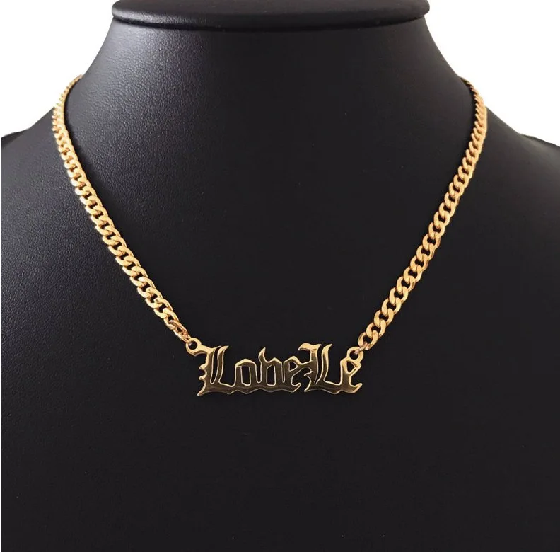 
Old English Letter Men Gold Stainless Steel Name Necklace 