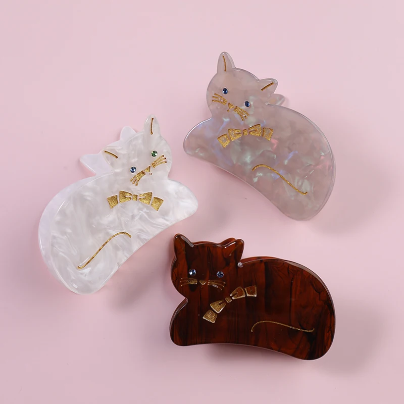 Midairy OEM ODM factory direct sell smart Persian engraved cat with bowtie hairpin for girls kids hair accessories 63x40mm 4286