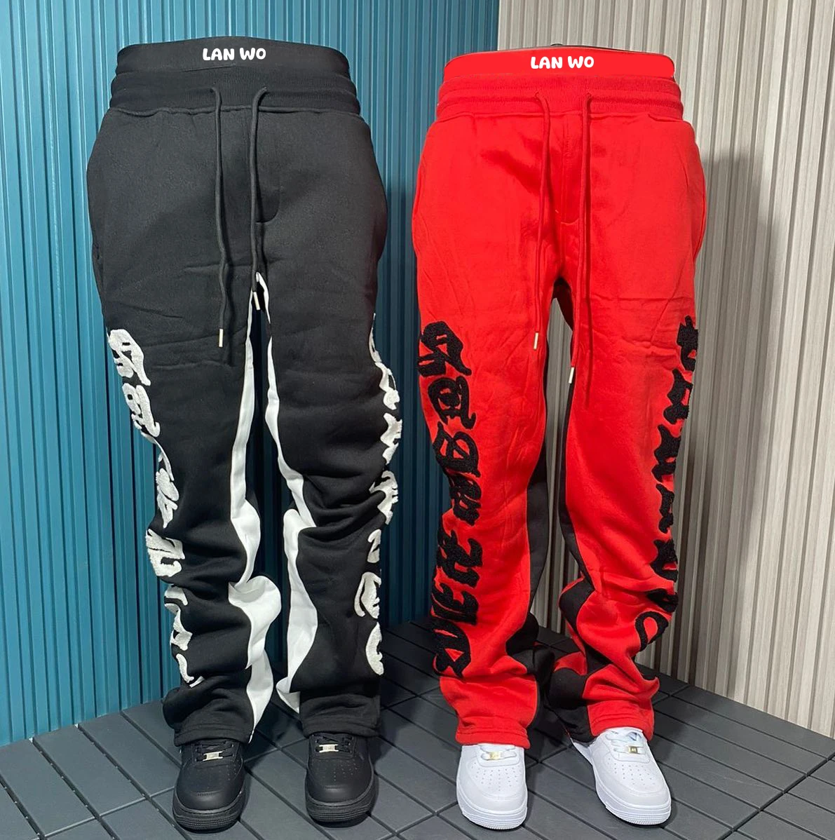 Custom Chenille Embroidery Logo Sweatpants Men Loose Jogging Pants Fleece Trousers Men Jogger Sweat Pants