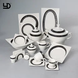 Dubai Porcelain Dinner Set Wedding White Dinnerware Royal Ceramic Tableware Embossed Plate