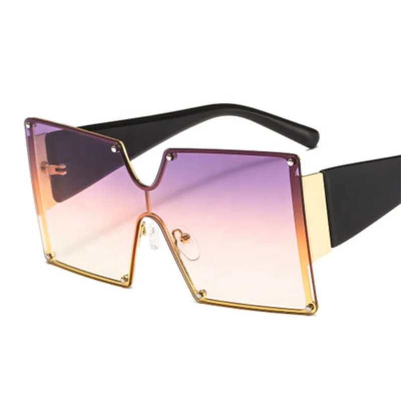 Очки солнцезащитные женские большого размера, квадратные цельные модные дизайнерские винтажные солнечные очки с заклепками в стиле ретро, 2019