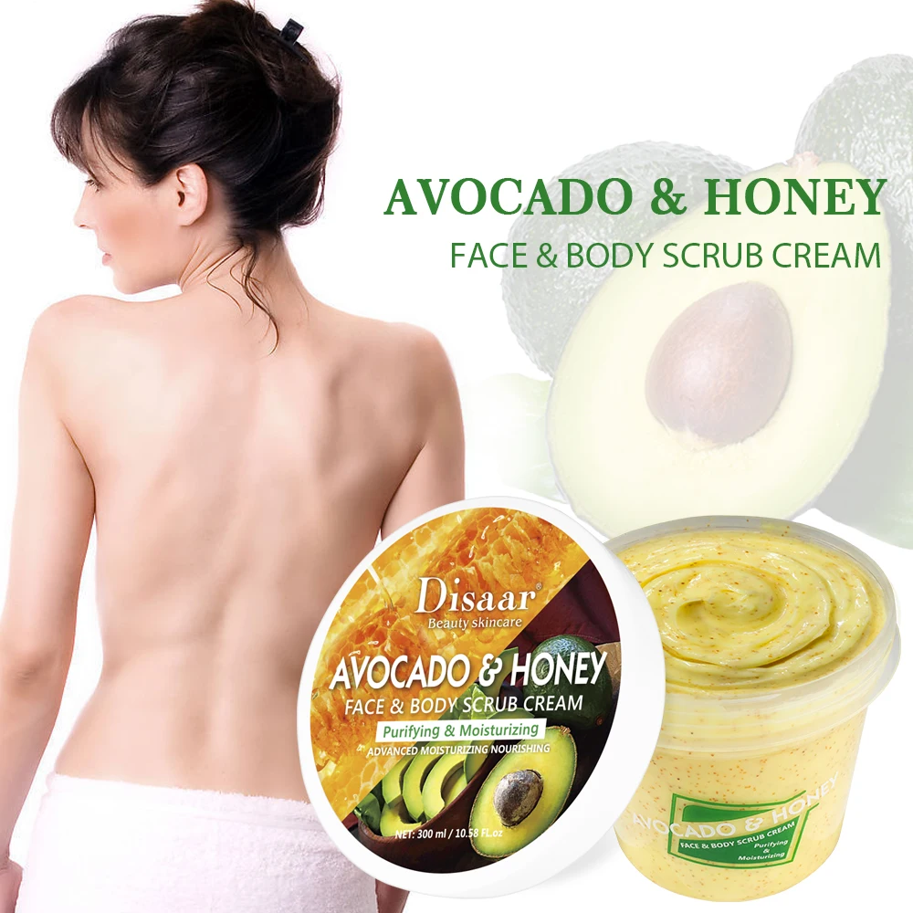 Pure natural avocado honey organic deep cleansing  nourishing skin exfoliation scrub