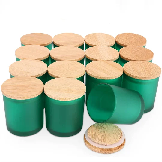 Wholesale High Quality Clear Glass Luxury Candle Jar with Bamboo Lid Frosted and Colored 10oz Capacity