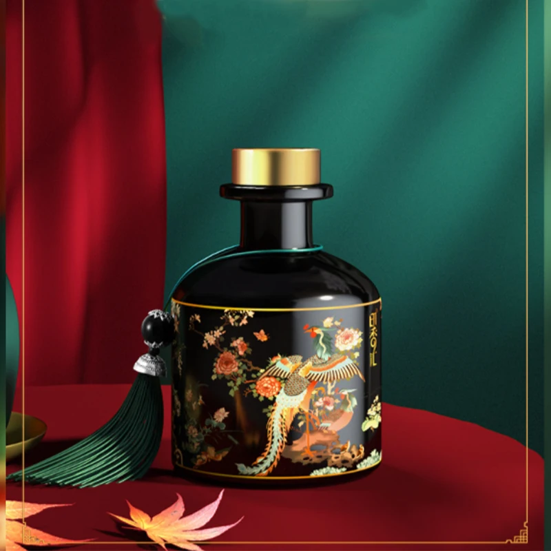 Custom luxury matte black glass bottle natural essential oil aroma reed diffuser with rattan sticks