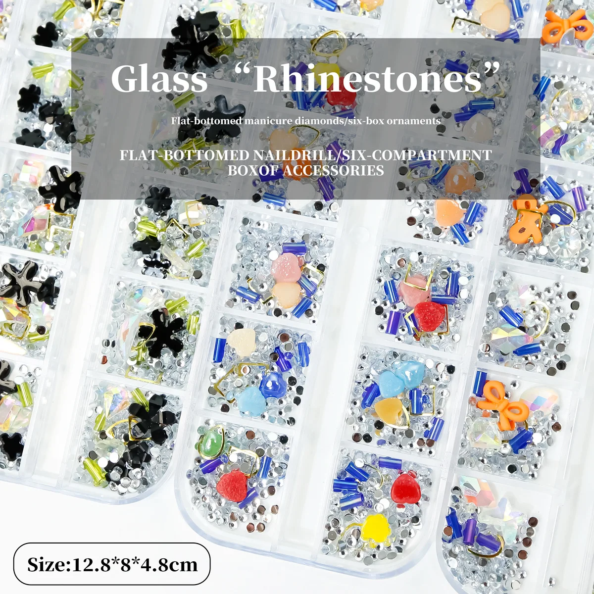 12 Grids Resin Flower Nail Charms Gemstone Kit 3D Mix Assorted Color Flower Shape Small Diamonds Shiny AB Color  Nail Designs