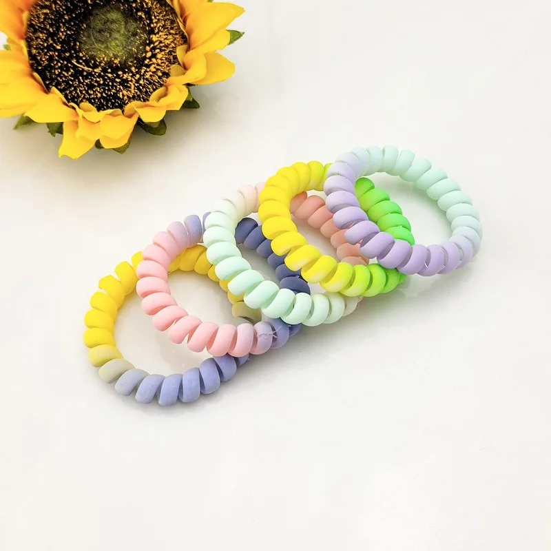 Professional Wholesale gradual change color Matte Telephone Wire Hair Band Spiral Pony Holder Elastic Coil Hair Ties