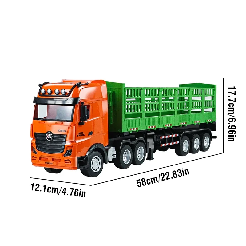 Huina 1/18  Truck Container 9 Channel  Alloy Remote Control High Hurdle Car Light Sound Body Can Be Separated Wood Transporter