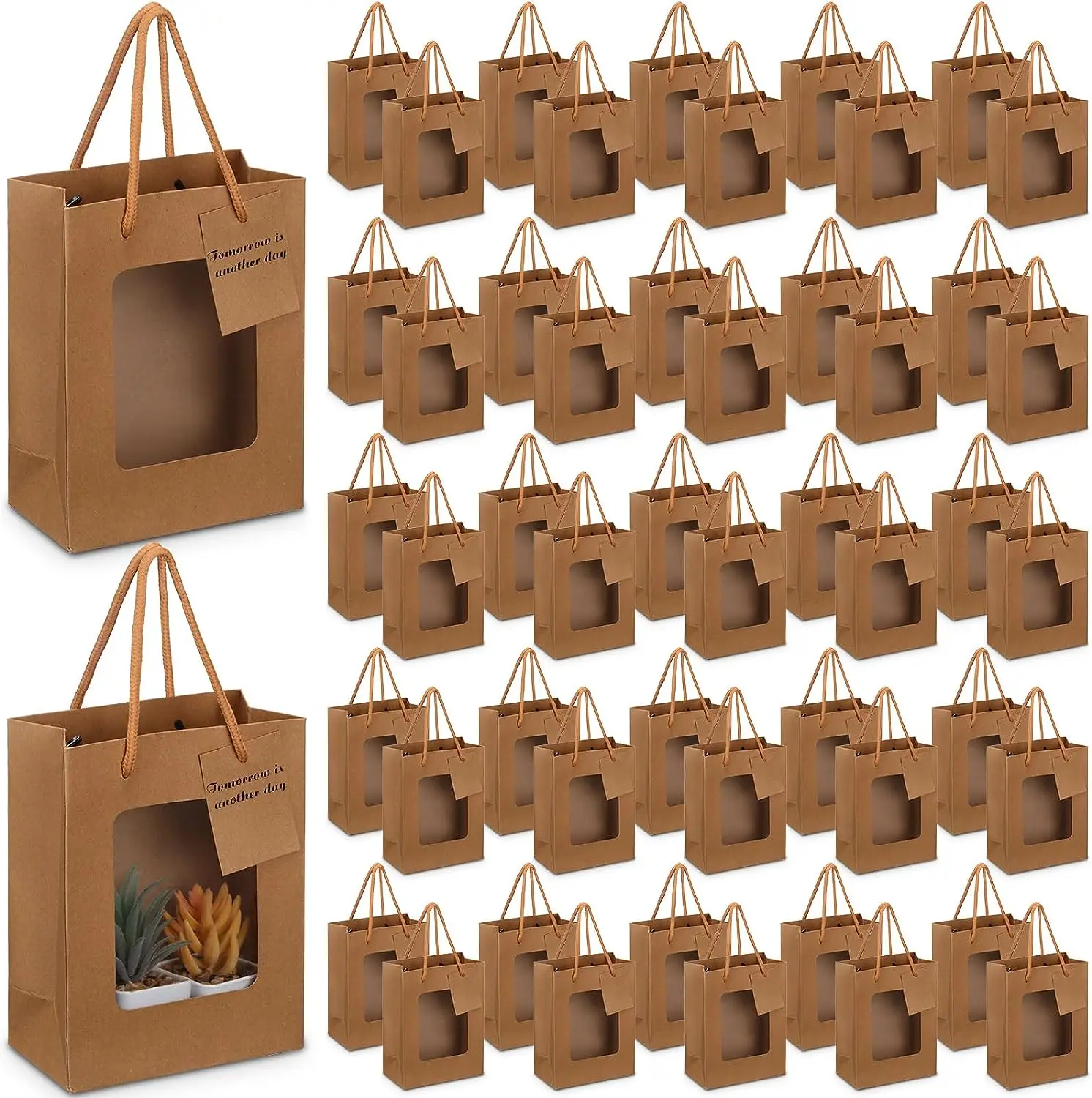 Wholesale custom boutique shopping craft paper gift bag stand up kraft paper bag with window