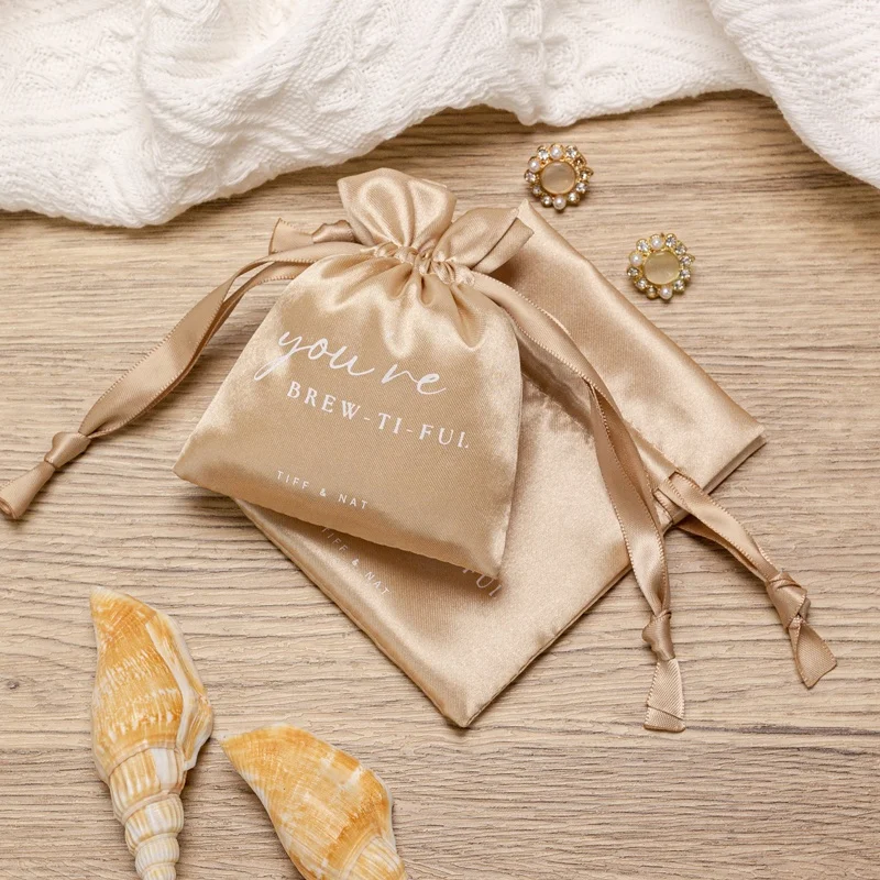Custom Logo Luxury Jewelry Storage Small Silk Satin Drawstring Pouch Satin Dust Bag For Bracelets Purse Shoes Covers