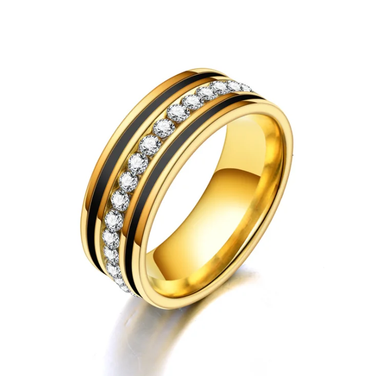 2022 Hot sale Square CZ Diamond Single Row Double Row Finger Index Women Ring Stainless Steel Couple Wedding Ring