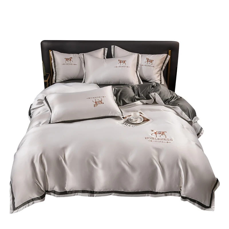 Solid Color Printed Polyester Nordic Bedding Set Adult Quilt Cover Sets Bedclothes Bed Linen Comforter Twin Bedding Set