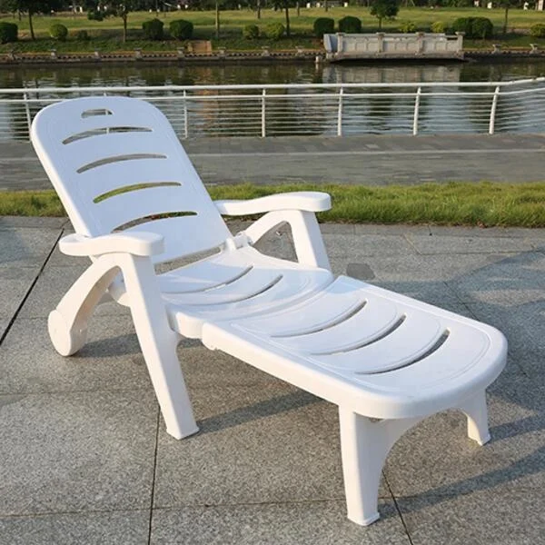 Outdoor furniture white plastic pool lounge chairs