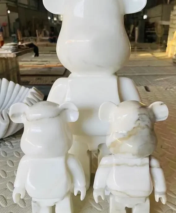 Natural marble stone bear sculpture black marble jade crystal bear sculpture crafts ornaments