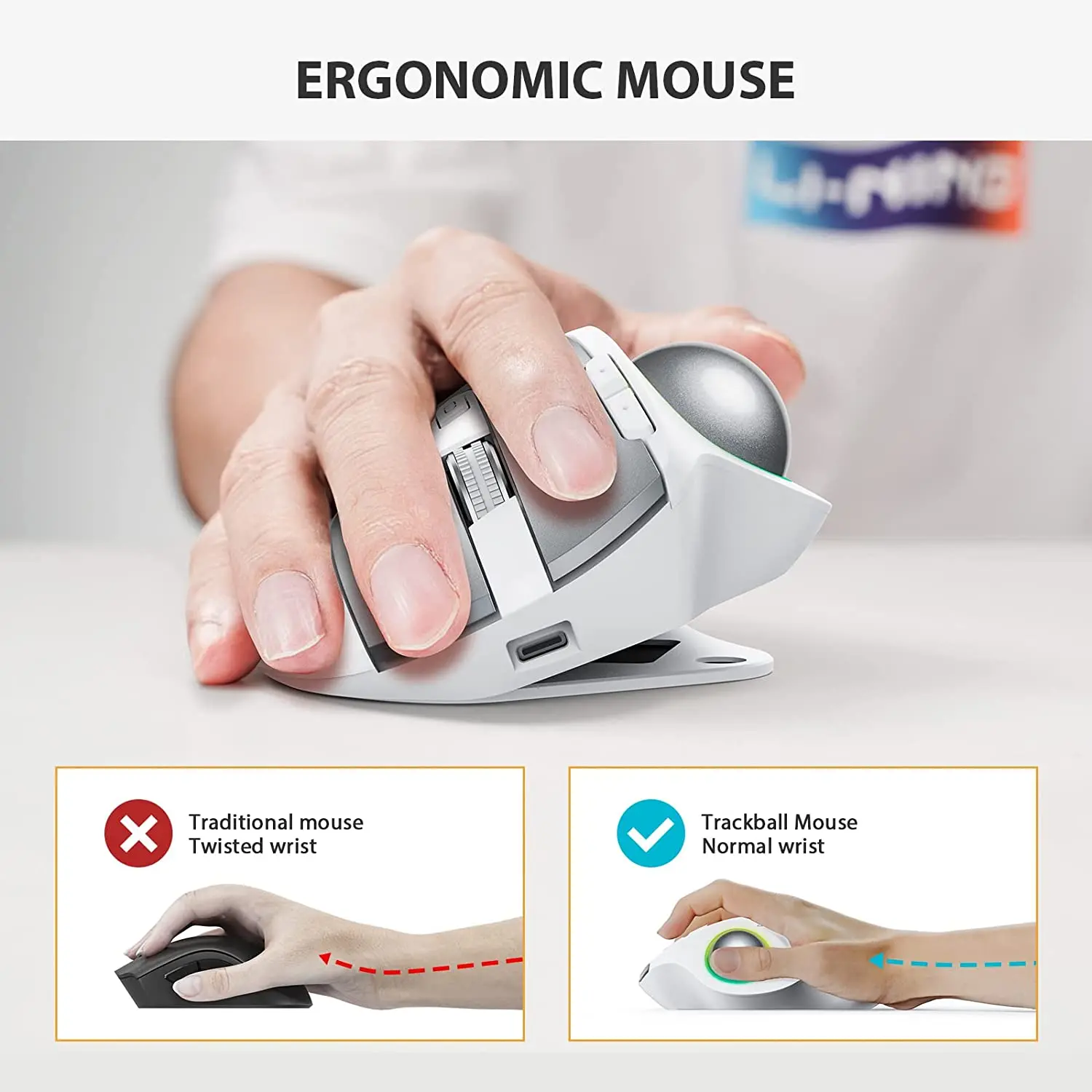 ProtoArc EM01 Large Hand Mouse 2400dpi 2.4 Ghz Recargable Vertical Wireless Blue tooth Usb Ergonomic Mouse For Desktop