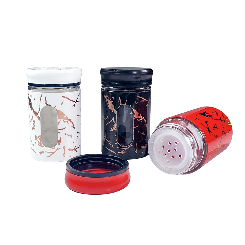 75ml Round Glass Seasoning Bottle with Plastic Cover Glass Spice Jar with Clear Window Empty Salt Bottle