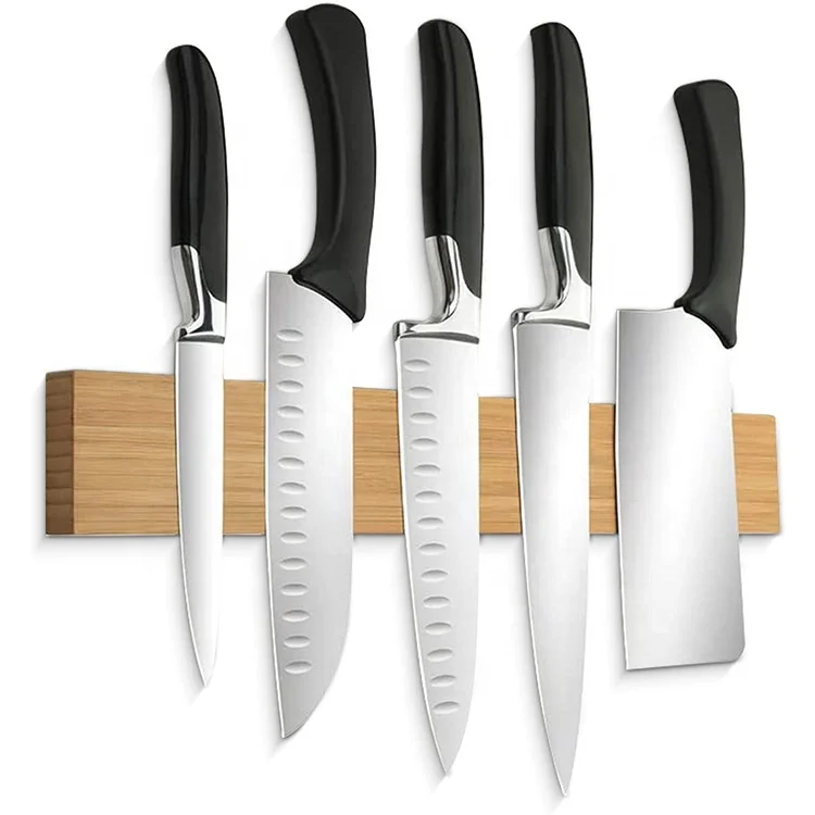 High Quality Bamboo Knife Block Set Stand Wood Magnetic Knife Block Wall Mounted Magnetic Knife Strip For Tools