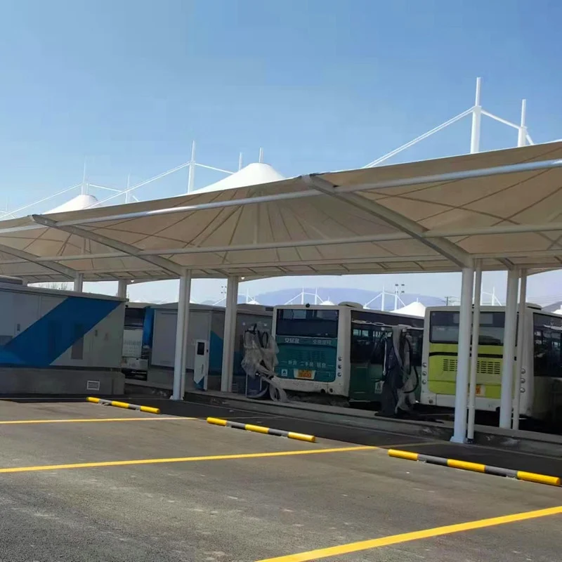 Good quality PTFE PVDF tensile membrane structure for bus/car parking manufacturer