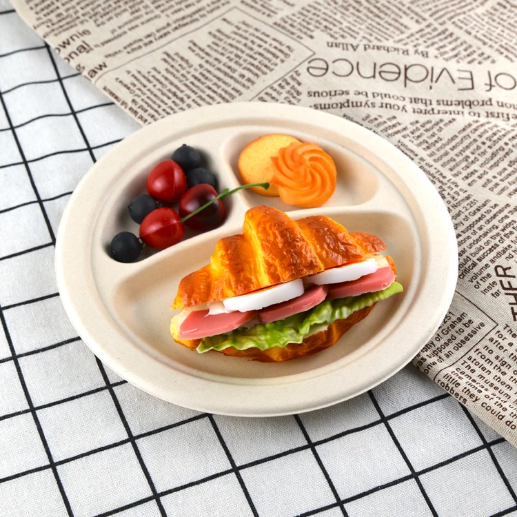 Eco Friendly Paper Plates Paper Plate Disposable Sugarcane Bagasse Pulp 9 Inch Round Plates