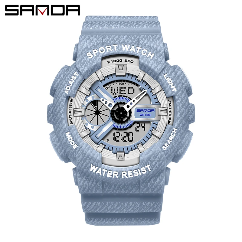 SANDA 299 292 Fashion Couple Wristwatch Resin Band Electronic Analog Clock Women Men Sport Waterproof Lover Quartz Digital Watch