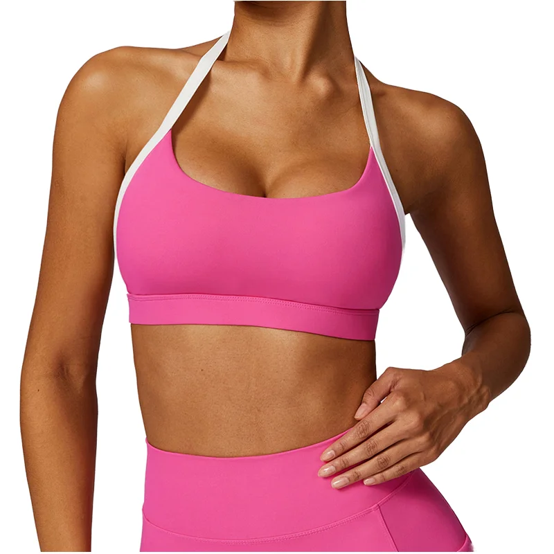 Women Backless Sexy Bra Halter Wire Free Clashing Lingerie Yoga Wear Gym Fitness Tank Top Beautiful Back Sports Bra