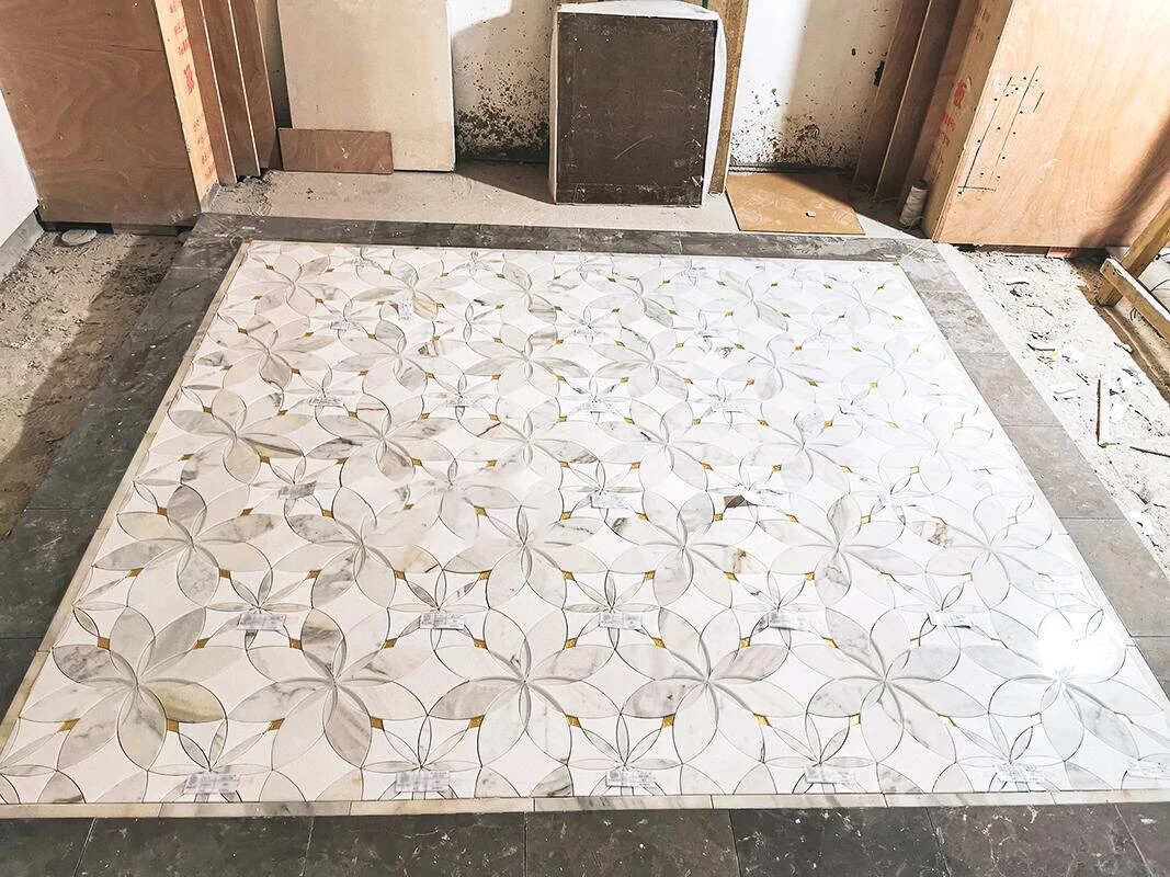LX Natural Stone Mosaic Calacatta White Marble Decoration Tile New Design Waterjet Marble Art Mosaic Tiles For Bathroom