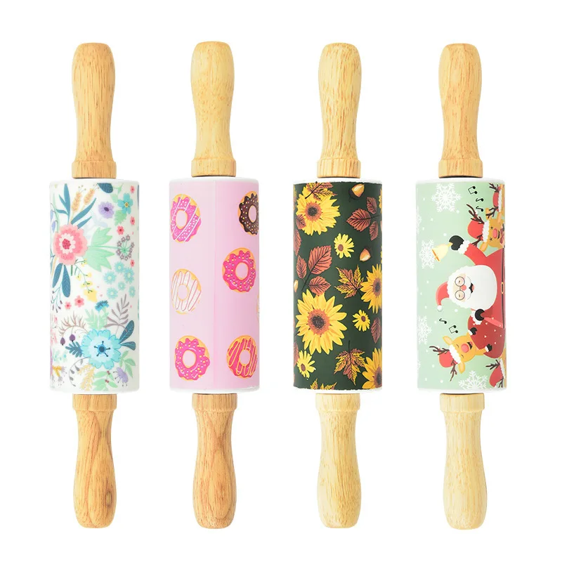 Оптовая Продажа с фабрики разноцветные силиконовые Деревянные Скалки силиконовый ролик для теста кухни