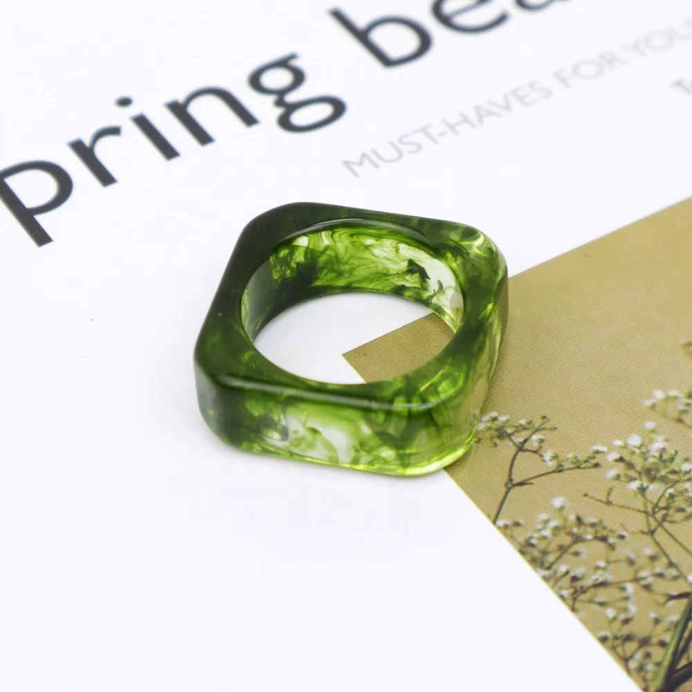 Resin Unisex Ring Transparent Square & Round Pattern Effect Trendy Style for Wedding Engagement Anniversary Party Gift Sp Glue