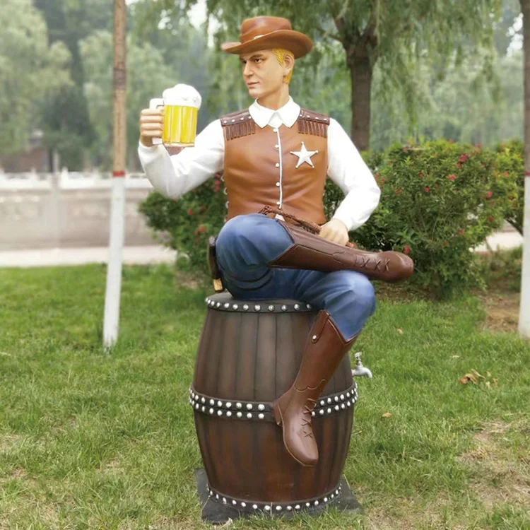 Garden Fiberglass Cowboy Sculpture Western Themed with Painted Figures for Decor