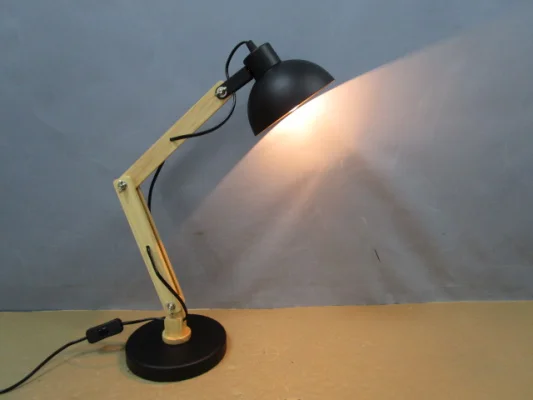 Good quality mid century large antique black table task lamp metal wood reading  lamp for desk office study room