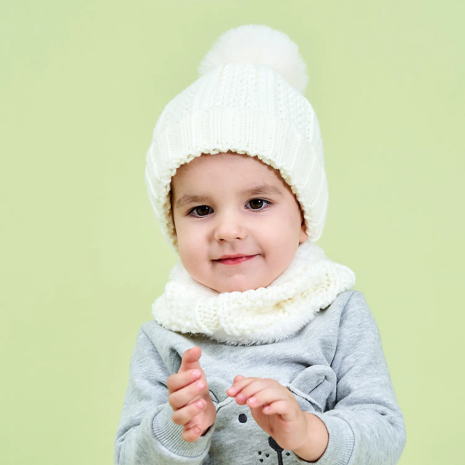 Kids Winter Hat and Scarf Sets Infant Baby Knitted Beanies Pompoms Hats Caps Scarves Children Crochet Bonnets