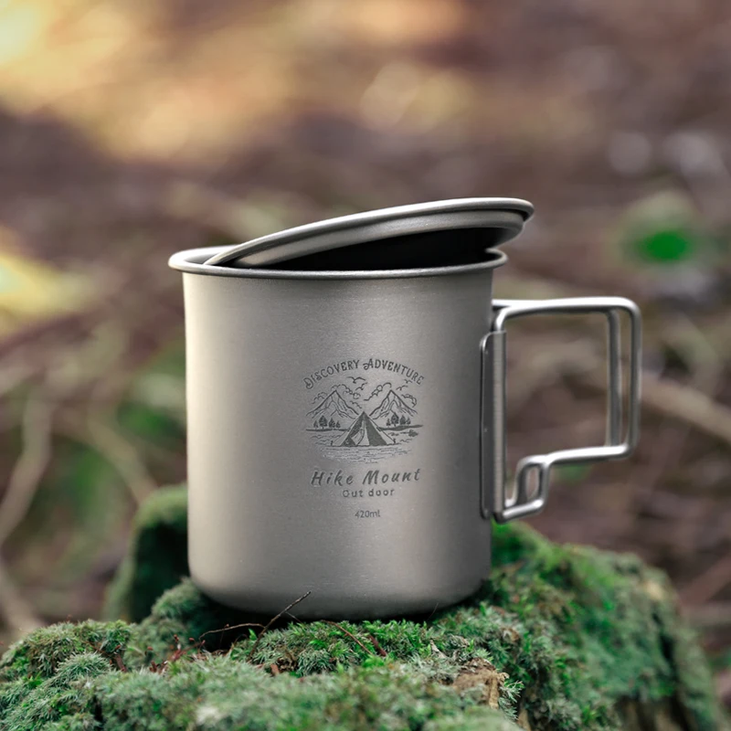 Hot selling and environmentally friendly 350ml/420ml pure titanium folding cup Camping Coffee Mug Customized logo
