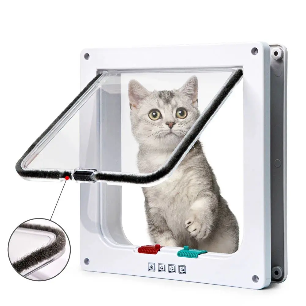 Cat Door Flap 4 Way Locking for Interior Exterior Doors Weatherproof Access direction can be controlled Cat Dog Small Pet Doors