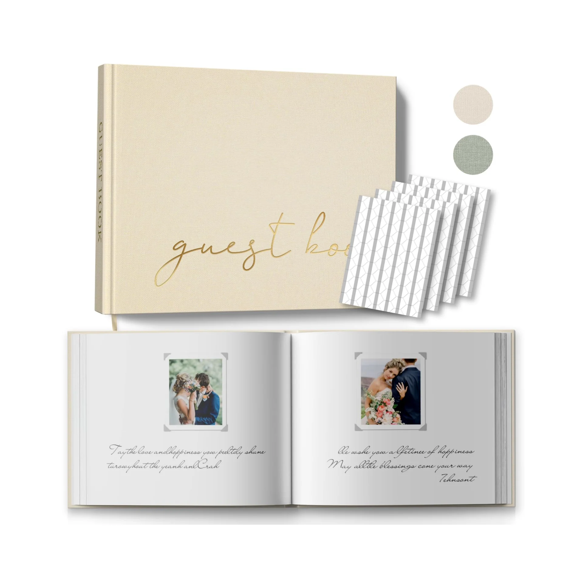 Myway Wedding Guest Book with Table Sign and 216 Photo Corners Stickers, Hardcover Linen Polaroid GuestBook for Wedding